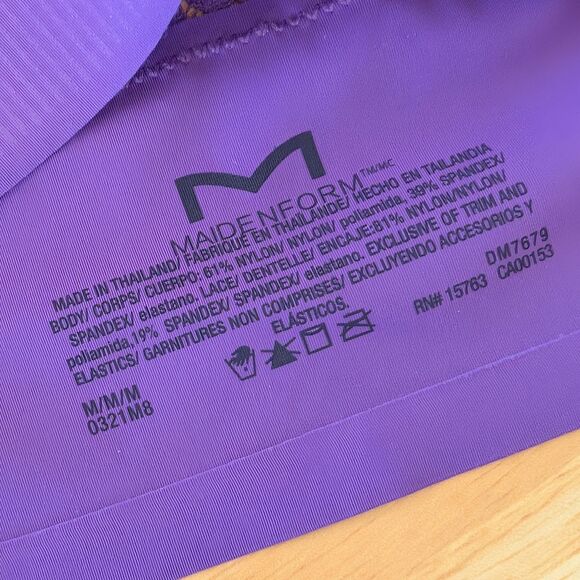 Maidenform Pure Comfort V-Neck Lace-Racerback Bralette Plum Size Medium - Picture 5 of 5